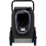 Black and blue Driizair 1200 dehumidifier with a clear hose on a white background