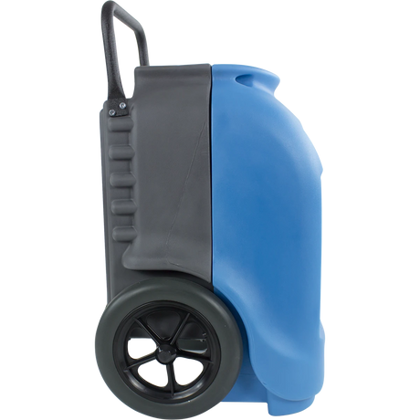 Blue and gray Driizair 1200 dehumidifier on a white background