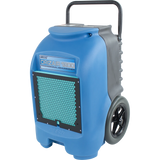 Blue and gray dehumidifier with a visible brand logo on a white background