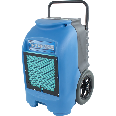 Blue and gray dehumidifier with a visible brand logo on a white background