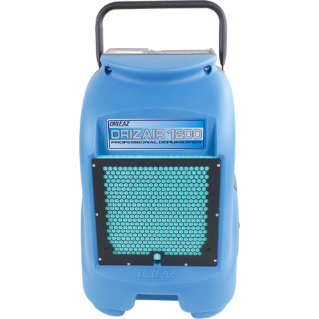 Blue Driizair 1200 dehumidifier on a white background