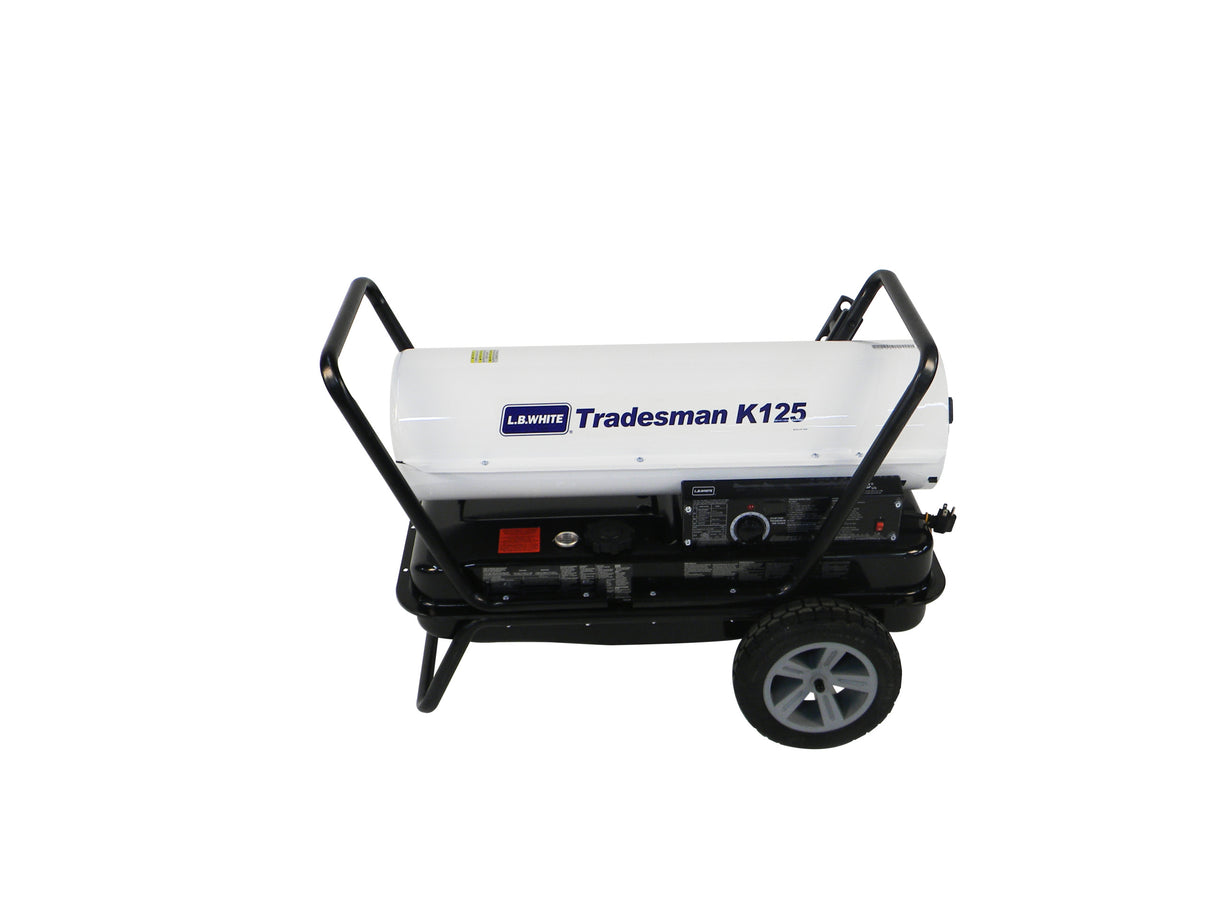 Portable heater with 'Tradesman K125' branding on a white background