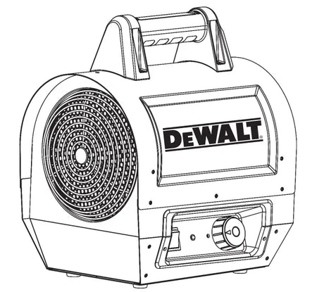 Line drawing of a DeWalt portable fan on a white background