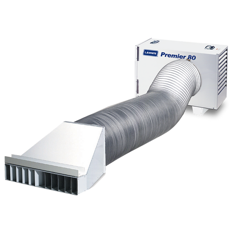 Ventilation duct with a Tent Heater LP 80K BTU LB on a white background