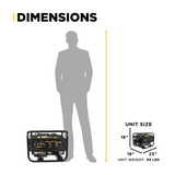 Generator size comparison with a person and dimensions labeled.