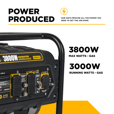 3800W generator with power specifications on a white background