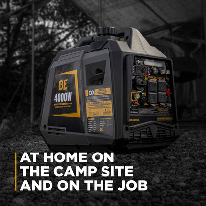 Portable power station with DE logo and 4000W rating, set against a dark background.
