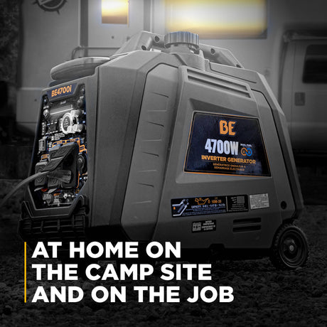 Inverter generator with display screen and text '4700W' on a dark background