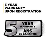 5 year warranty badge with text in English and French on a white background