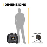 Generator size comparison with a person and dimensions displayed
