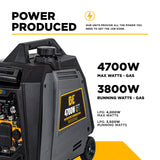 Inverter generator with power specifications on a white background
