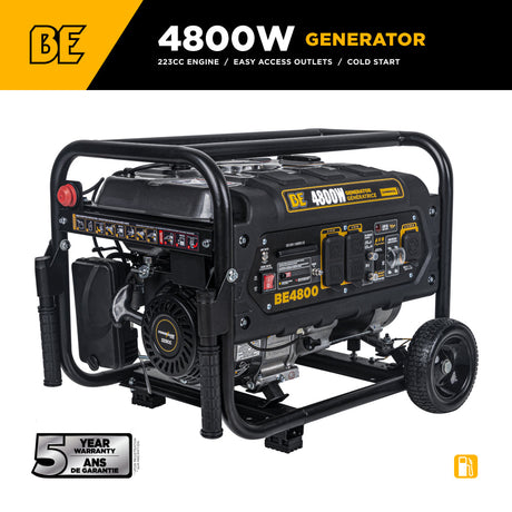4800W generator with BE logo and specifications on a white background