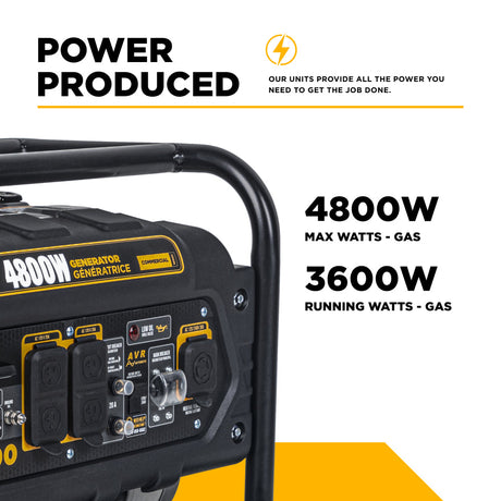 Power generator with specifications on a white background
