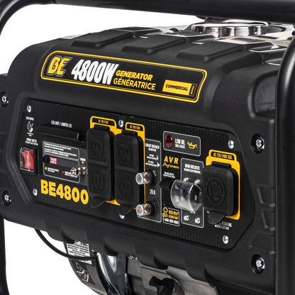 Back view of a BE4800 generator with visible branding and model number.