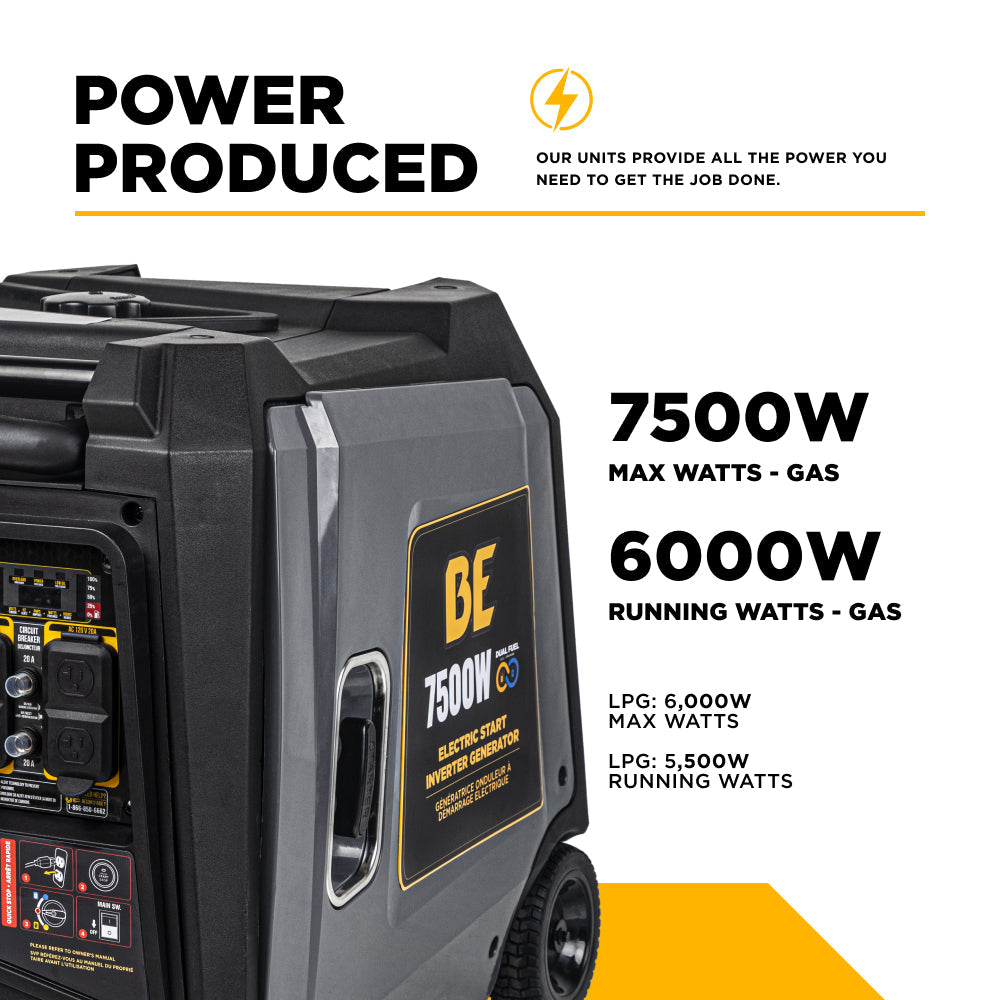 Generator with power specifications on a white background
