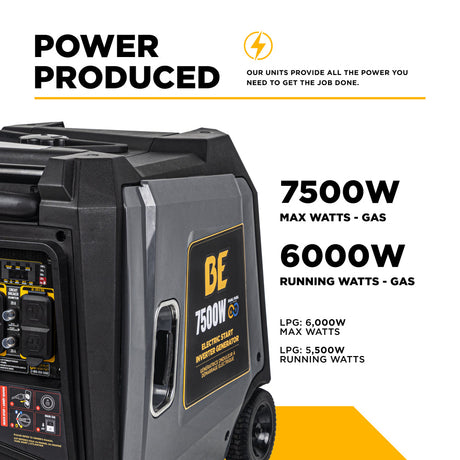 Generator with power specifications on a white background