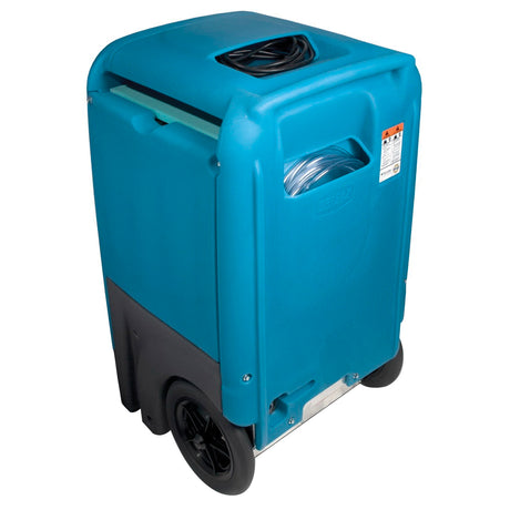 Blue portable dehumidifier on a white background