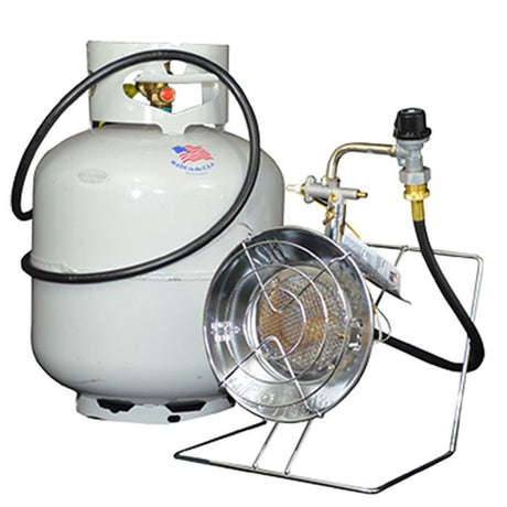 Propane heater with tank on a white background