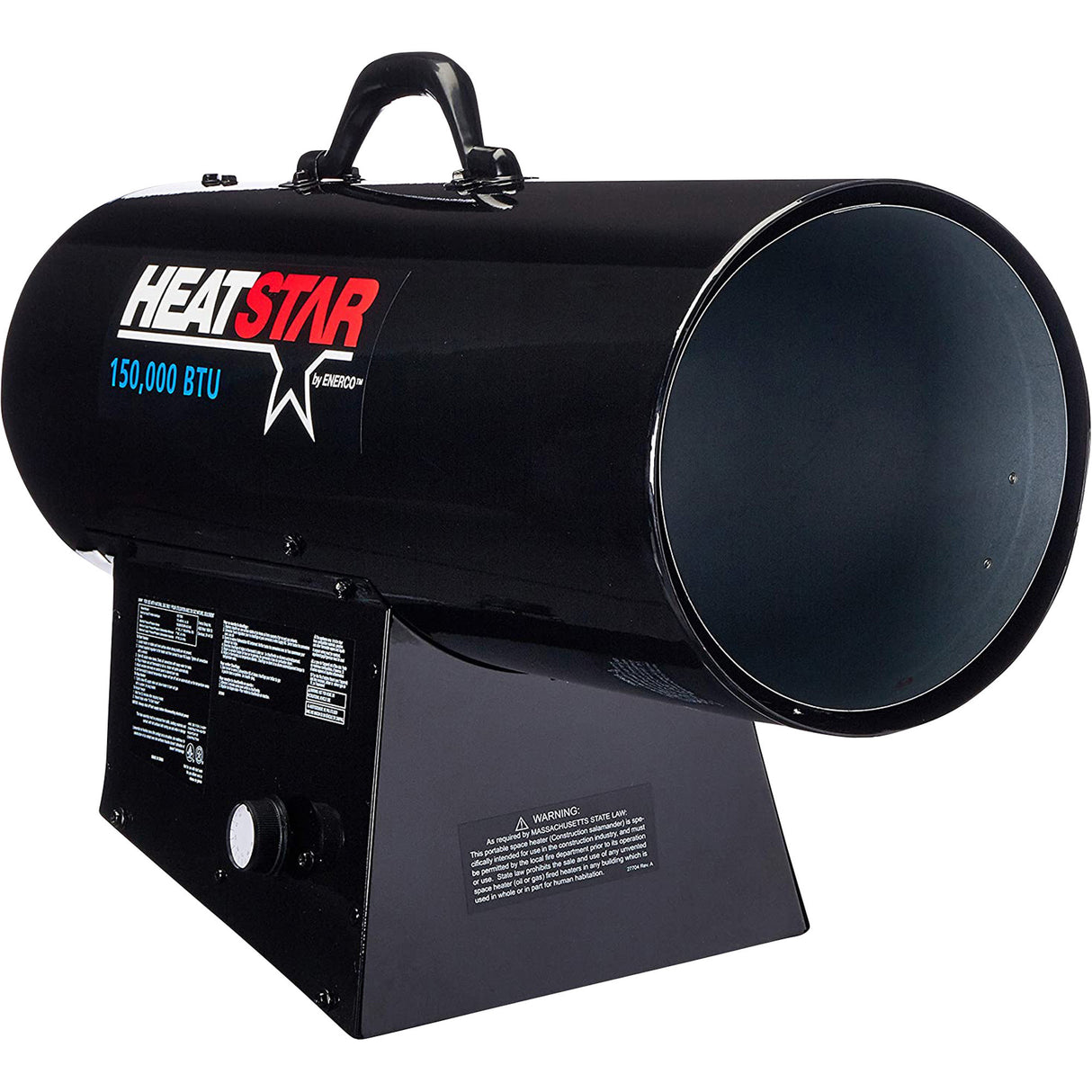 Black portable heater with 'Heat Star' branding on a white background