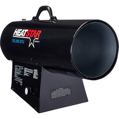 Black portable heater with 'Heat Star' branding on a white background