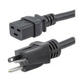 Black power cord with plug on a white background