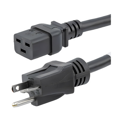 Black power cord with plug on a white background