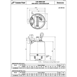 Technical drawing of a Tsurumi Pump LB-480-62 with dimensions and specifications.