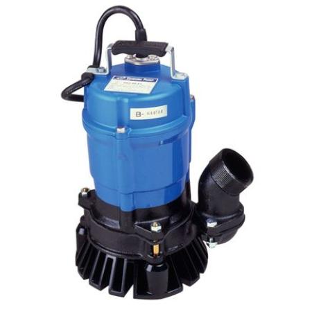 A blue and black Tsurumi submersible trash pump with a semi-vortex impeller and straight coupling.